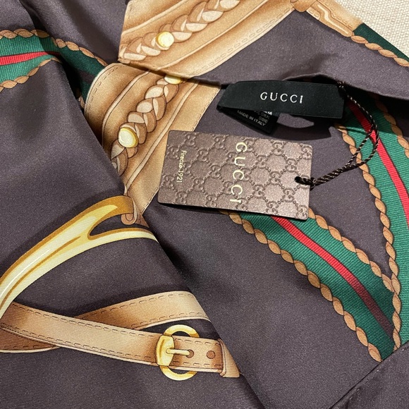 New Gucci Unisex Scarf Iconic Horsebit Logo Print Silk Wrap - Picture 8 of 15